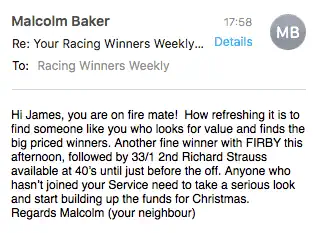 Racing Winners Weekly testimonial mobile 5