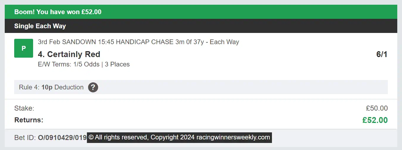 Racing Winners Weekly - Winner 1 - 2024-02-03