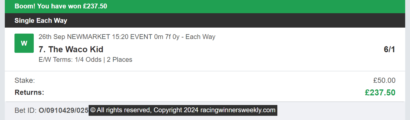 Racing Winners Weekly - Winner 1 - 2024-09-24