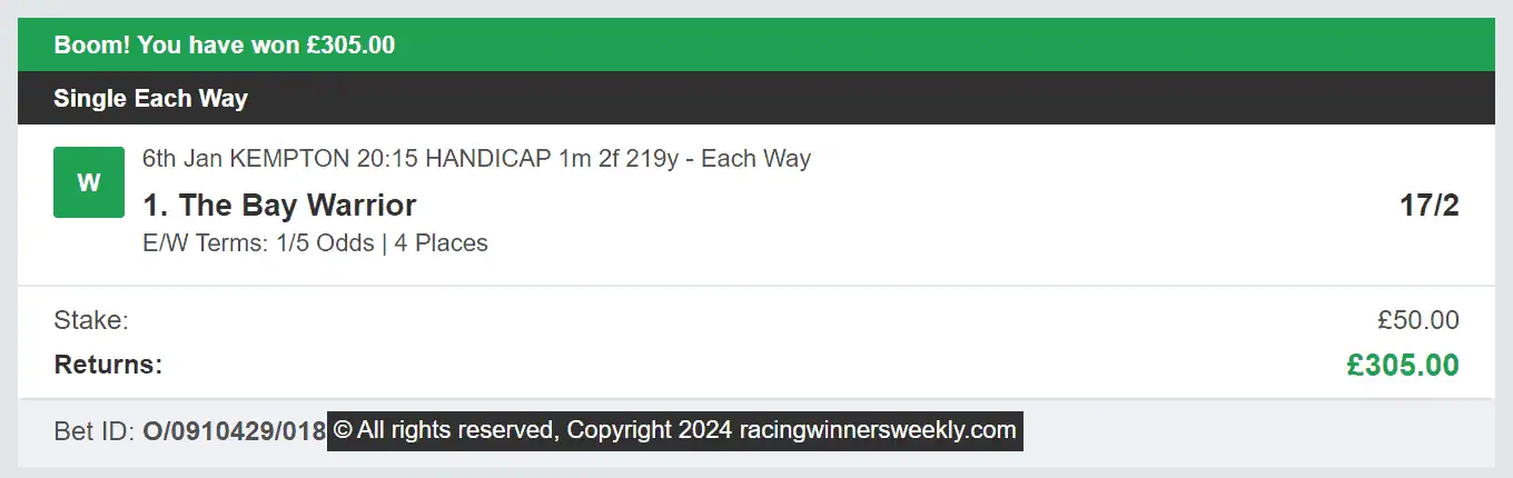 Racing Winners Weekly - Winner 2 - 2024-01-06