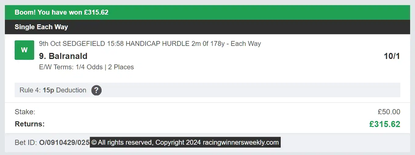 Racing Winners Weekly - Winner 2 - 2024-10-09