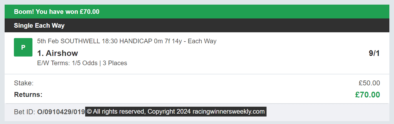 Racing Winners Weekly - Winner 3 - 2024-02-05