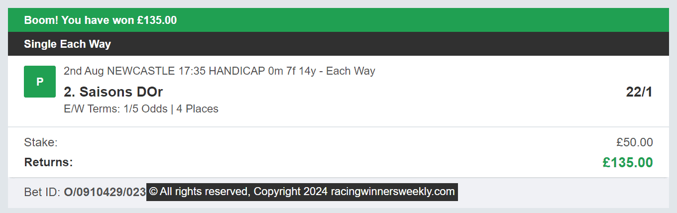 Racing Winners Weekly - Winner 3 - 2024-08-02